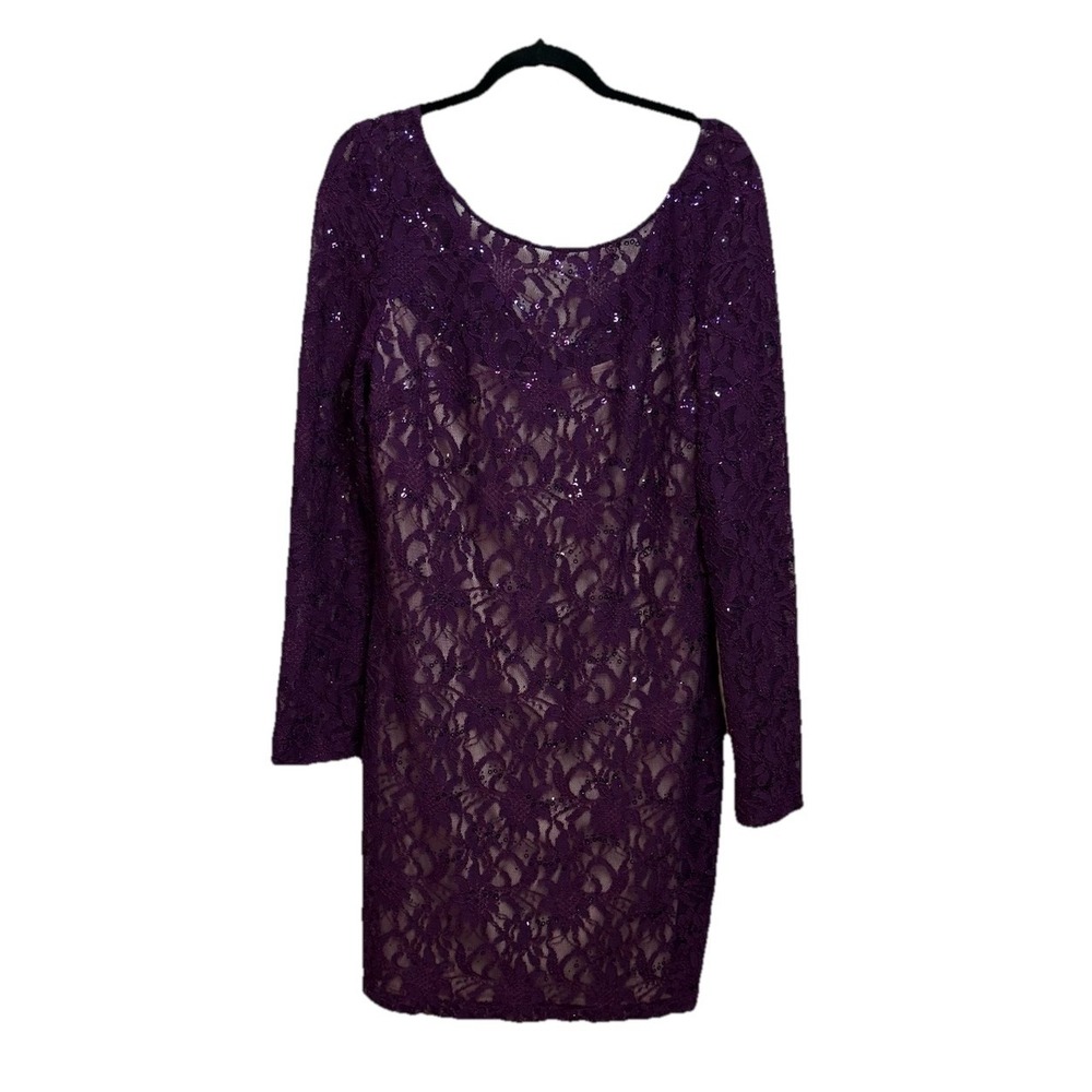JS Collections Dress Purple Floral Lace Midi Cocktail Bridal Wedding Guest Sz 14